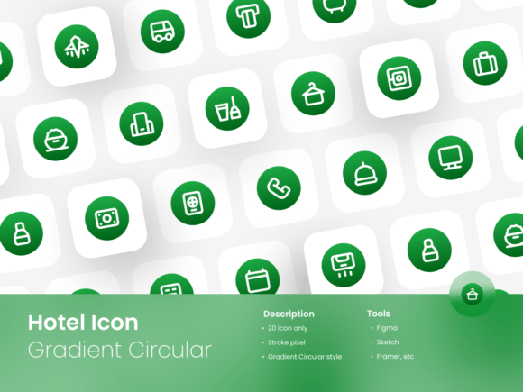 A Hotel Icon Set with Gradient Circular Outline Style