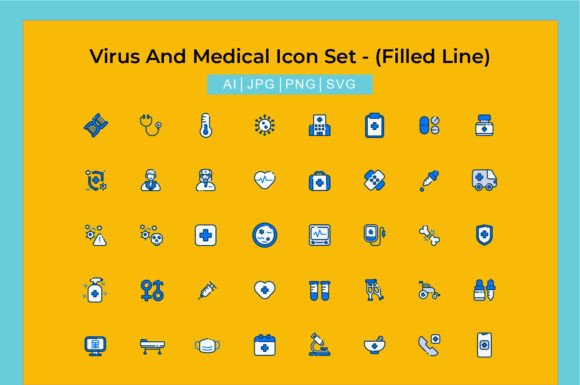 A Virus and Medical Icon Set in a Filled Line Style