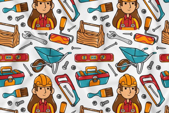 Builder Kawaii Doodle Seamless Pattern 4: A Flexible Vector Asset for Creative Projects