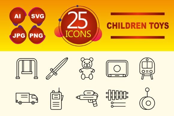 Capturing Childhood Wonder with a Set of Toys Icon Vectors