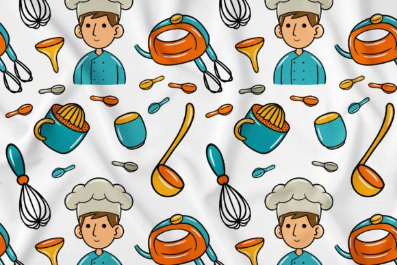 Elevate Your Projects with Chef Kawaii Doodle Seamless Pattern 04