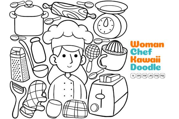 Evaluating the Versatility of Kawaii Doodle Line Art Chef Illustrations