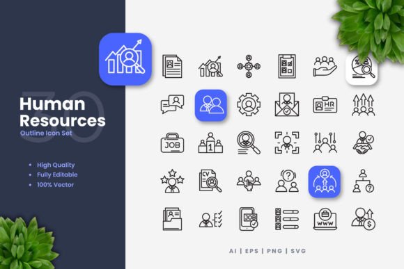 Modern Human Resources Icons for Visual Communication