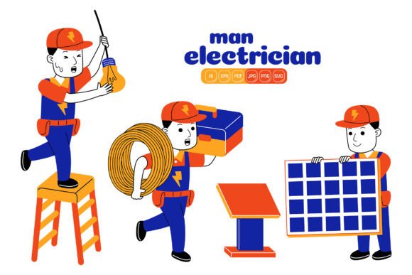 The Ultimate Toolkit: Elevating Electrical Branding with Man Electrician Vector Pack 04