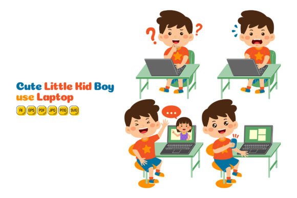 The Unexpected Power of the Cute Little Kid Boy Use Laptop Vector