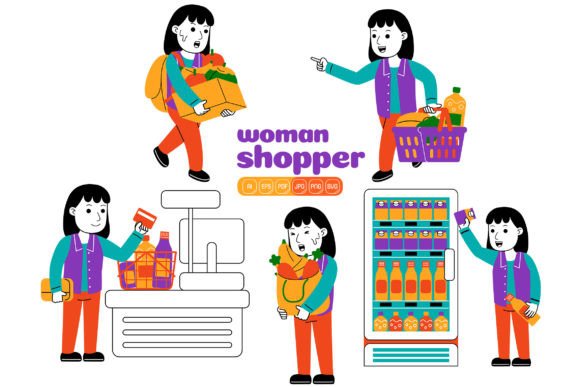 Unlocking Creativity with Woman Shopper Vector Pack 02
