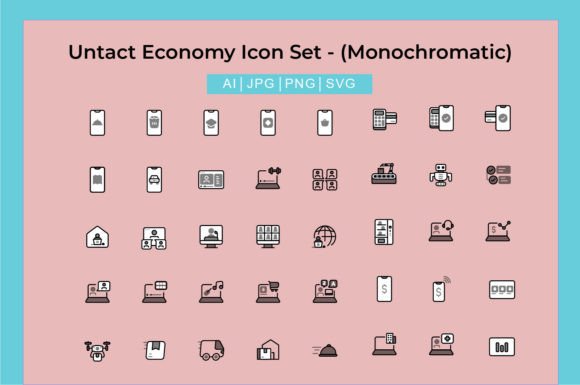 Untact Economy Monochromatic Icon Set